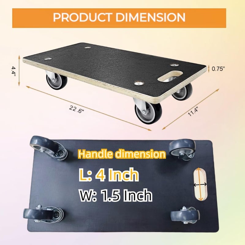 HBFBDRCT Furniture Dolly 4 Wheels, 22 x 11 inch, Furniture Movers, Two Packs of 1100 lb Load Capacity Heavy Duty Wood Dolly, Moving Dolly with Silent Wheels for Furniture, Piano, Couch, Refrigerator - Image 4